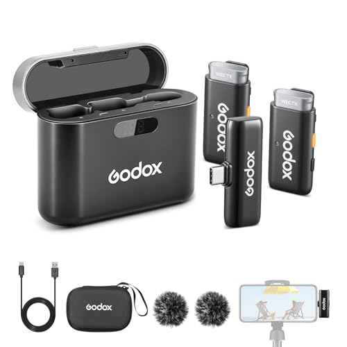 Image of GODOX WES2 Kit2 Wireless Lavalier Microphone for Android /USB C, 8H Battery Life, Dual Channel 2.4G Wireless Mic, 200m(656ft.) Range, Noise Cancelling with Charging Case for Vlogging, TikTok, Interview