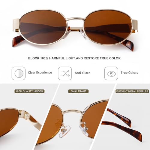 Trendy Oval Sunglasses for Women Men,Fashion Retro 90s Metal Frame Sun Glasses Y2K Shades4