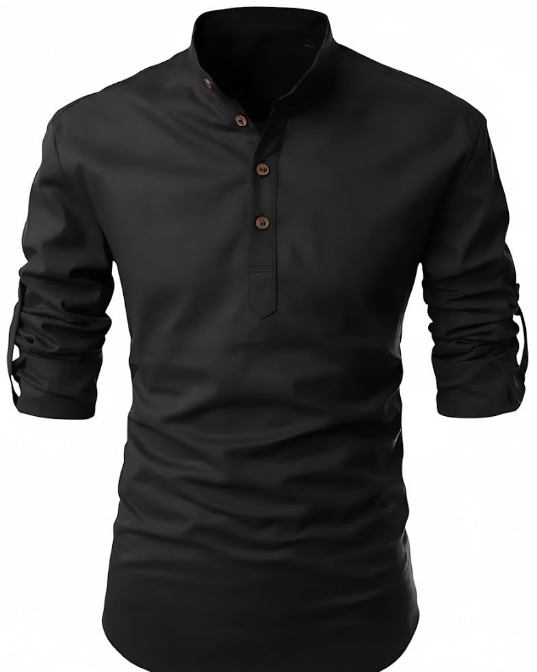 Men's Mandarin Collar Kurta Shirt, Full Sleeve, Pink, Cotton Blend, Slim Fit, Traditional Ethnic Casual Wear with Button Placket-picture-45