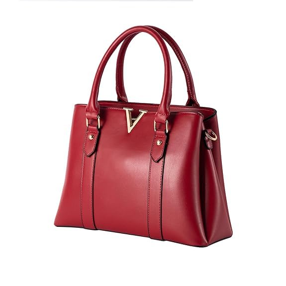 Image of Women's Handbag Tote Bag Premium PU Leather Shoulder Bag with Top Handle & Detachable Strap - Stylish Large Capacity Purse for Office, Casual & Party Use (MaroonV)
