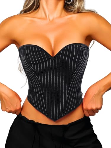 Image of ChiaoLezhee Heart Corset Top For Women, Sexy Concert Outfits Going Out, Strapless Crop Top, Overbust Bustier