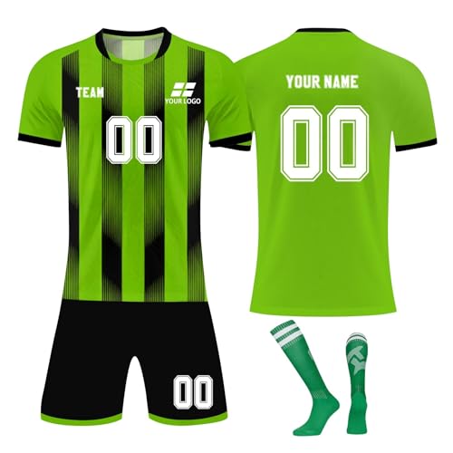 Camiseta de fútbol personalizada para entrenamiento de equipo deportivo, uniformes de fútbol, número de nombre personalizado, camisetas de fútbol para niños, jóvenes, mujeres y hombres, 3-Verde, L