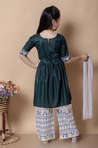Image of New Badshah Dressesn Indian Ethnic Kids Girls Kurta Straight Pant with Silky Dupatta Dress Set, Cotton Rayon Fabric