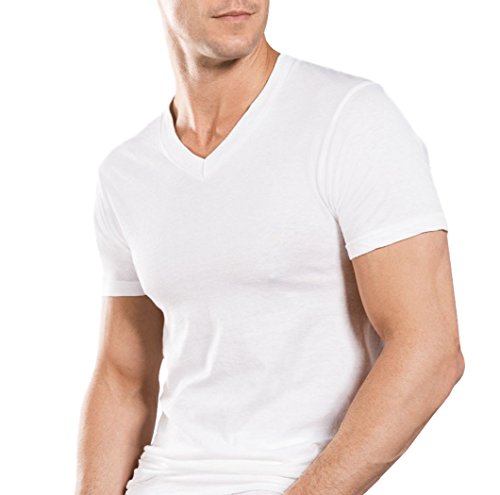 Stafford Men's Tall/Extra Tall Blended Cotton V-Neck Undershirt 4-Pack, White, Extra Large/ Tall