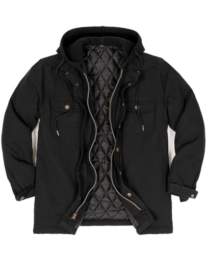 Image of ZENTHACE Men's Quilted Lined Hooded Plaid Jacket,Zipper & Snap Closure