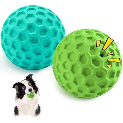 HIPPIH Indestructible Squeaky Dog Toys, Interactive Dog Balls 2 Pack, Dog Chew Toys for Aggressive Chewers, Natural Rubber Puppy Toys for Large/Medium Dogs, Tough Puppy Teething Toys, Relieve Anxiety Cover