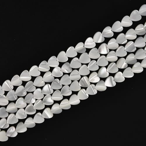 Image of HAAMIIQII Natural White Mother of Pearl Shell Beads 8mm Heart Shape Semi Precious Stone Loose Gemstone Beads for Jewelry Making Strand 15 Inch (48-50pcs)