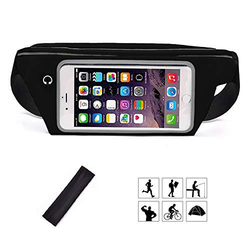 Sac Banane la Ceinture de Course Homme Femme Sacoche Sac à Dos Fenêtre Transparente Téléphone Pochette Etanche Belt Coques de Protection avec Trou Port 2 Poches Extensibles pour Voyage Sport Running