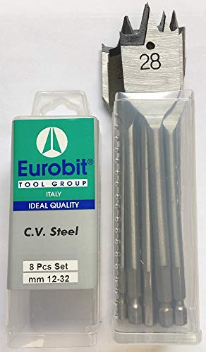 Eurobit 0715 - Juego de 8 brocas para madera de 12-16-18-20-22-25-28-32 mm Cover