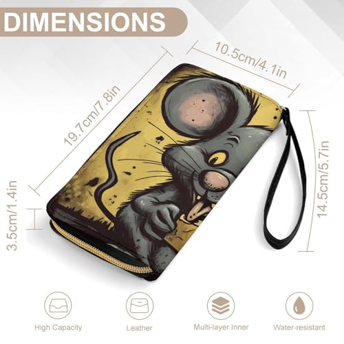 Rat Eats A Piece of Cheese Leather Wallet Smooth Zip Around Clutch Wristlet Travel Long Soft Purse for Women2