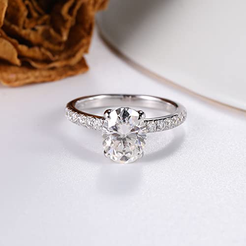 Moissanite Engagement Rings for Women 2ct Oval Cut Promise Wedding Rings for Her 925 Sterling Silver Solitaire Lab Created Anniversary Ring for Womens Size 4.5-114