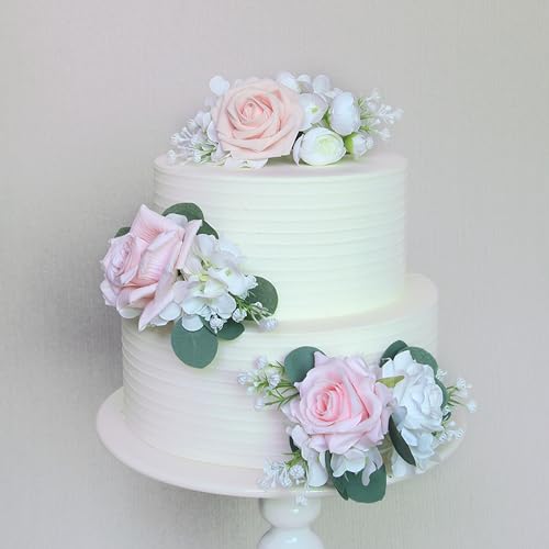 Rinlong 3Pcs Pre-Made Blush Pink Cake Flowers Decorations Flower Cake Topper Butterfly Cake Decorating Flowers For Wedding Sweet 16 Birthday Girl thumb #4