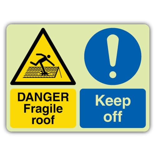 Panneau photoluminescent Danger Fragile Roof avec double lueur haute visibilité