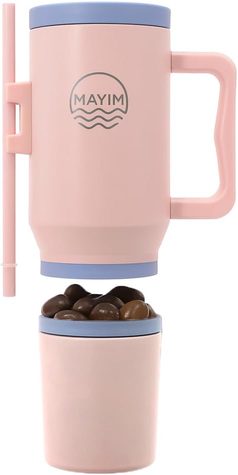 Sip N’ Snack Dual Compartment Stainless Steel Water Bottle – Triple Insulated, 24 Hours Cold/Hot, Leak-Proof, 2 Ways to Sip – Perfect for Drinks & Snacks On-the-Go (Blush/Lilac)