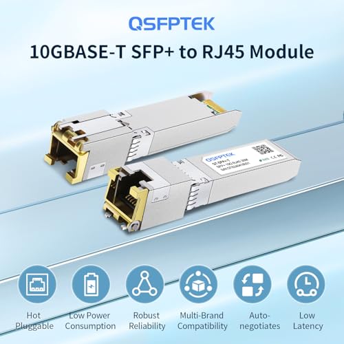 Image of 10G SFP to RJ45, 10GBASE-T Transceiver,10Gbe T, 10G Copper SFP+ RJ-45, QSFPTEK Mini-GBIC SFP+ Module for Juniper EX-SFP-10GE-T, Fortinet, Qnap, Supermicro, Mikrotik Unifi, up to 30m