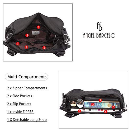 Angel Barcelo Roomy Fashion Hobo Womens Handbags Ladies Purse Satchel Shoulder Bags Tote Washed Leather Bag