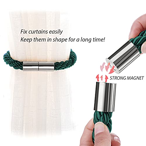 NICEEC 6 Pack Strong Magnetic Curtain Tiebacks Modern Simple Style Drape Tie Backs Convenient Decorative Weave Rope Curtain Holdbacks for Thin or Thick Home & Office Window Draperies (Green)