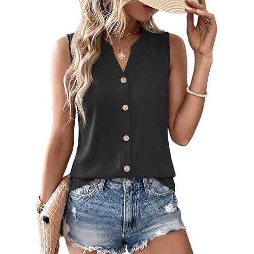 Ivicoer Women’s Summer Sleeveless Button Down Shirt V Neck Blouses Casual Office Tank Tops