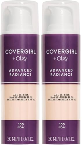 COVERGIRL Advanced Radiance Age Defying Foundation, Liquid Foundation, 1.0 Fl Oz, Anti-Aging Foundation, Foundation for Wrinkles, Cruelty-Free Foundation, Age-Defying Formula, Buildable Coverage