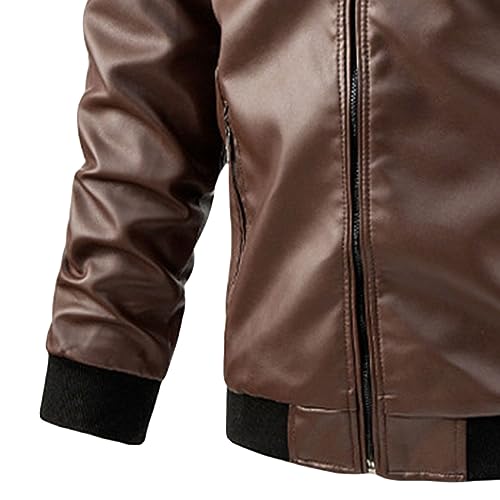 Men's Casual Leather Jacket Slim Fit Faux Leather Bomber Jacket Men Ribbed Collar Lightweight Biker Leather Coat3