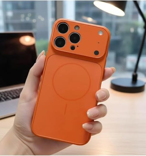 Image of for iPhone 12 Pro Max |Convert to 17 pro /17 Pro Max Style Premium Back Glass Converter Cover Magnetic Case for iPhone 12 Pro Max |Convert to 17 pro /17 Pro Max (Orange)