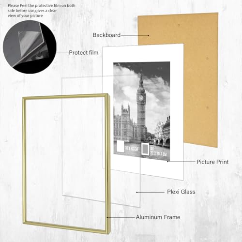Image of GOmaize Front Loading Aluminum alloy Gold Picture Frame 30x40cm Set of 2 Wall Mounting