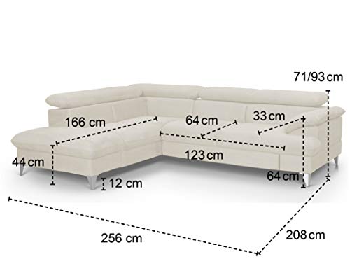 Mivano Ecksofa David / Moderne Couch in L-Form mit verstellbaren Kopfstützen und Ottomane / 256 x 71 x 208 / Mikrofaser-Bezug, Dunkelgrau – Bild 4