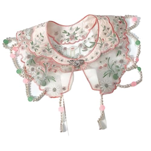 Kids Girls Chinese Ancient Vintage Embroidery Flower Shawl Wrap Pearl Beaded False Collar Scarf Dresses Boleros3