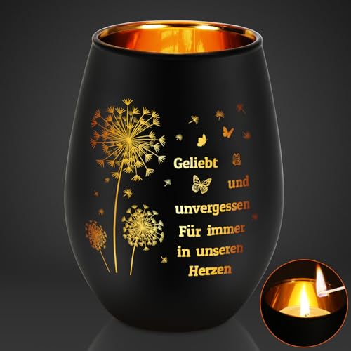 Trauerlicht Teelichter mit Spruch Geliebt und unvergessen, Für Immer in unseren Herzen, Windlicht Trauer, Grablicht Erinnerungslicht, Beileid Geschenk, Trauergeschenke für Hinterbliebene