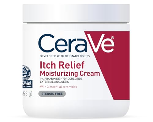 CeraVe Moisturizing Cream for Itch Relief, Anti Itch Cream with Pramoxine Hydrochloride, Relieves Itchy with Minor Skin Irritations, Sunburn Relief, Bug Bites, Fragrance Free, 16 Ounces