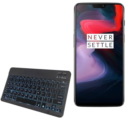 BoxWave Keyboard Compatible with OnePlus 6 - SlimKeys Bluetooth Keyboard - with Backlight, Portable Slim LED 7 Colors - Jet Black