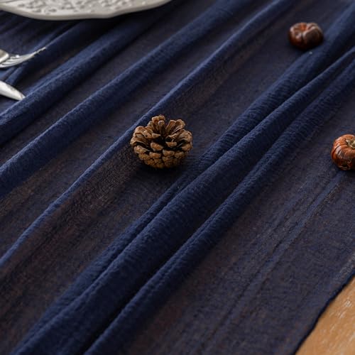 Image of Navy Cheesecloth Table Runner 120 Inches for Party Boho Home Decorations | For Wedding Baby Shower Bridal Shower Birthday Engagement Party 10FT Rustic Boho Home Decor