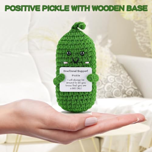 image for Hoedia Emotional Support Pickle with Wooden Base: Cucumber Crochet Dol
