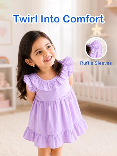 Image of Kidbea Baby Girls' Cotton Dress | Comfortable, Trendy Ruffled Sleeves & Hem, Soft Breathable Fabric for Everyday & Special Occasions