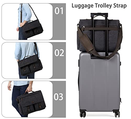 Men Women Messenger Bag Vintage Water Resistant Waxed Canvas 17'' Laptop Briefcase Padded Shoulder Bag3