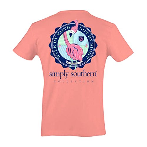 Simply Southern Preppy Short Sleeve T-Shirt - Flamingo Faith (Large)