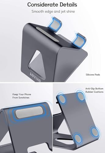Image of Aluminum Cell Phone Stand, Aoviho Phone Holder for Desk, Charging Dock Compatible with iPhone 12 pro 11 X Xs max 8 7 6 6s Plus SE 5 Switch Samsung iPad Mini, All Phones (Dark Gray)