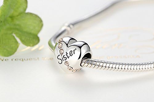 Sister New Trendy 925 Sterling Silver Sister Floating Heart Charm fit Bangles Jewellery Making Family Gift SCC008 - Image 3