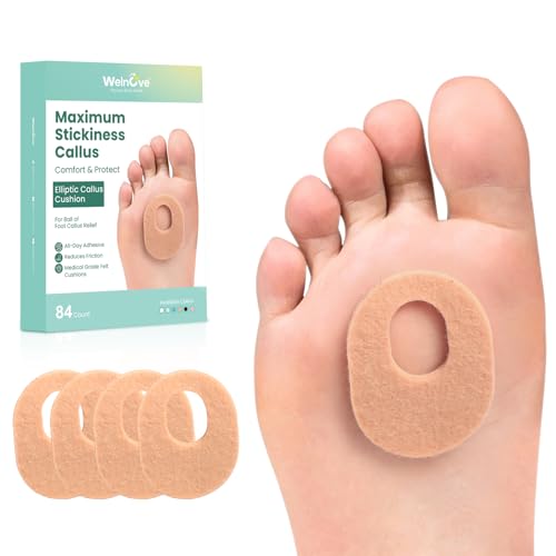 Image of Welnove 84 Pcs Callus Pad with Water-Resistant Self-Stick Adhesive, Protects Foot, Heel and Toes from Rubbing and Friction,Oval Shape Design,Reduce Pressure and Friction from Shoes Rubbing-Skin Color