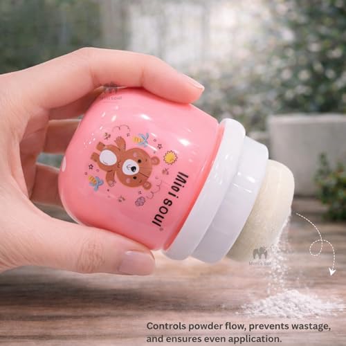 Image of Baby Powder Puff with Opaque Container Soft Feather Sponge Powder Applicator for Newborn & Infant Mess-Free, Leak-Proof, Baby-Safe Design Pink