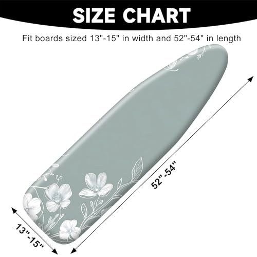Image of Quick Install Ironing Board Cover 15 inch x 54 inch Ironing Board Cover with Nose Strap Pocket and Elastic Sides Anti-Slip and Heat-Resistant Stylish Home Ironing Board