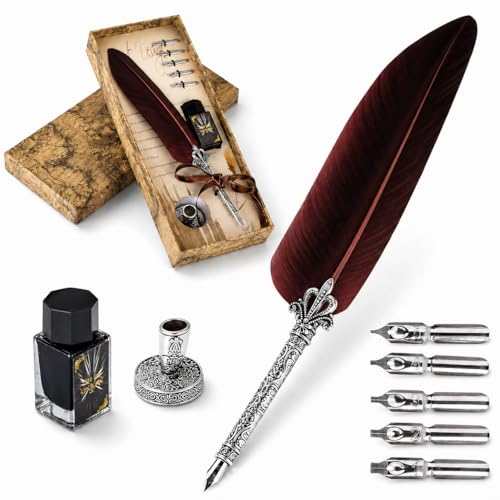 VABNEER Feather Quill Pen Retro Feather Pen Premium Metal Nibbed Pen Writing Quill Fit for...