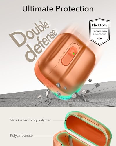 Image of ESR for AirPods Pro 3 Case (2025), Compatible with AirPods Pro 3 (USB-C Cable), MagSafe Ready, Magnetic Lid Lock, Full Drop Protection Cover with Lanyard, Orange