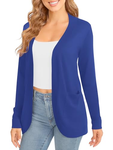 Image of EXCHIC Women's Long Sleeve Lightweight Knit Sweater Cardigan Curved Hem Open Front Cardigans with Pockets