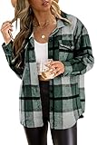 Trendy Queen Womens Flannel Shacket Casual Jacket Plaid Button Down Long Sleeve Shirt Fall Winter Outfits, Green, M