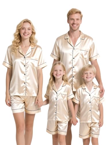 SANGTREE Family Matching Silk Satin Pajamas for Men, Women, Boys, Girls Pj Set