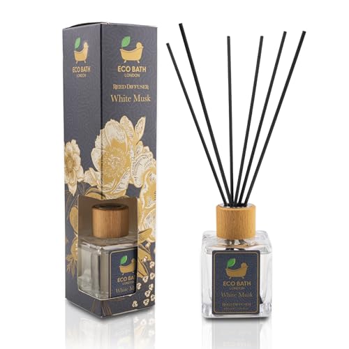 Eco Bath London White Musk Reed Diffuser - Fresh and Sweet Fruits Scented Room Diffuser with Lemon, Mandarin, Green Pear, and Bergamot, 100ml (3.38 Fl.Oz)