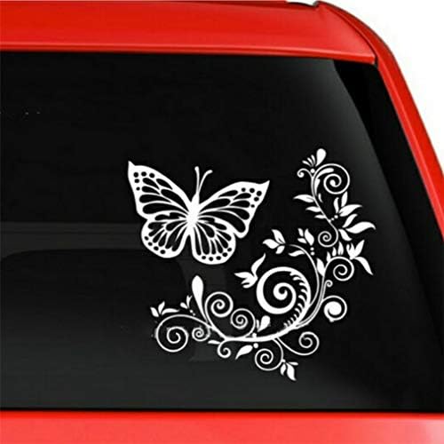 Dolland Butterfly Flower Vine Vinyl Decal Sticker for Vehicle Car Truck Window Bumper Wall Decor,White