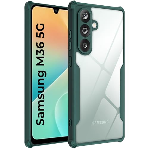 Image of A rtistque Transparent Back Cover Case for Samsung Galaxy M36 / F36 | Acrylic Armor | Anti-Drop | Shockproof TPU Edge | Samsung M36 Back Cover - Green