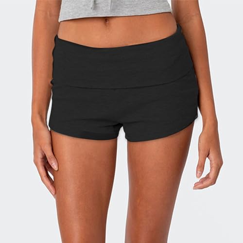 Image of Women Low Waist Lounge Shorts Fold Over Skinny Pajamas Shorts Summer Casual Pj Bottom Sleep Shorts